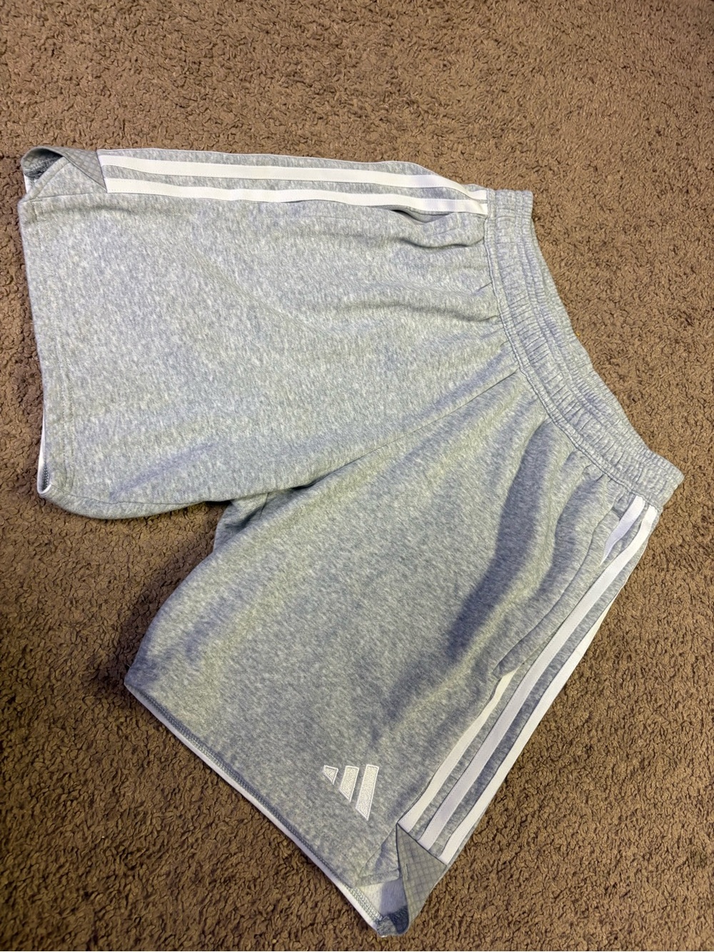 adidas Men’s Light Gray Athletic Shorts with White Stripes